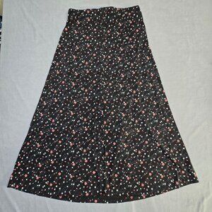 Briggs New York Black Floral Maxi Skirt L Cottage Core Stretchy Pull On